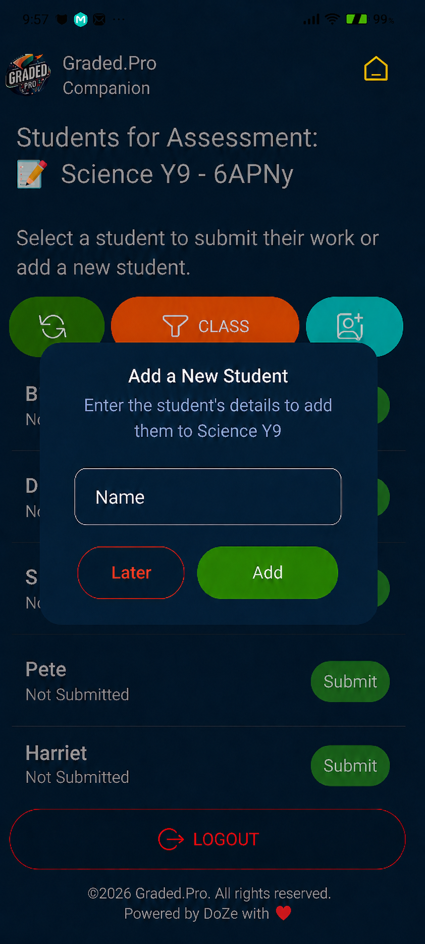 Add students screen
