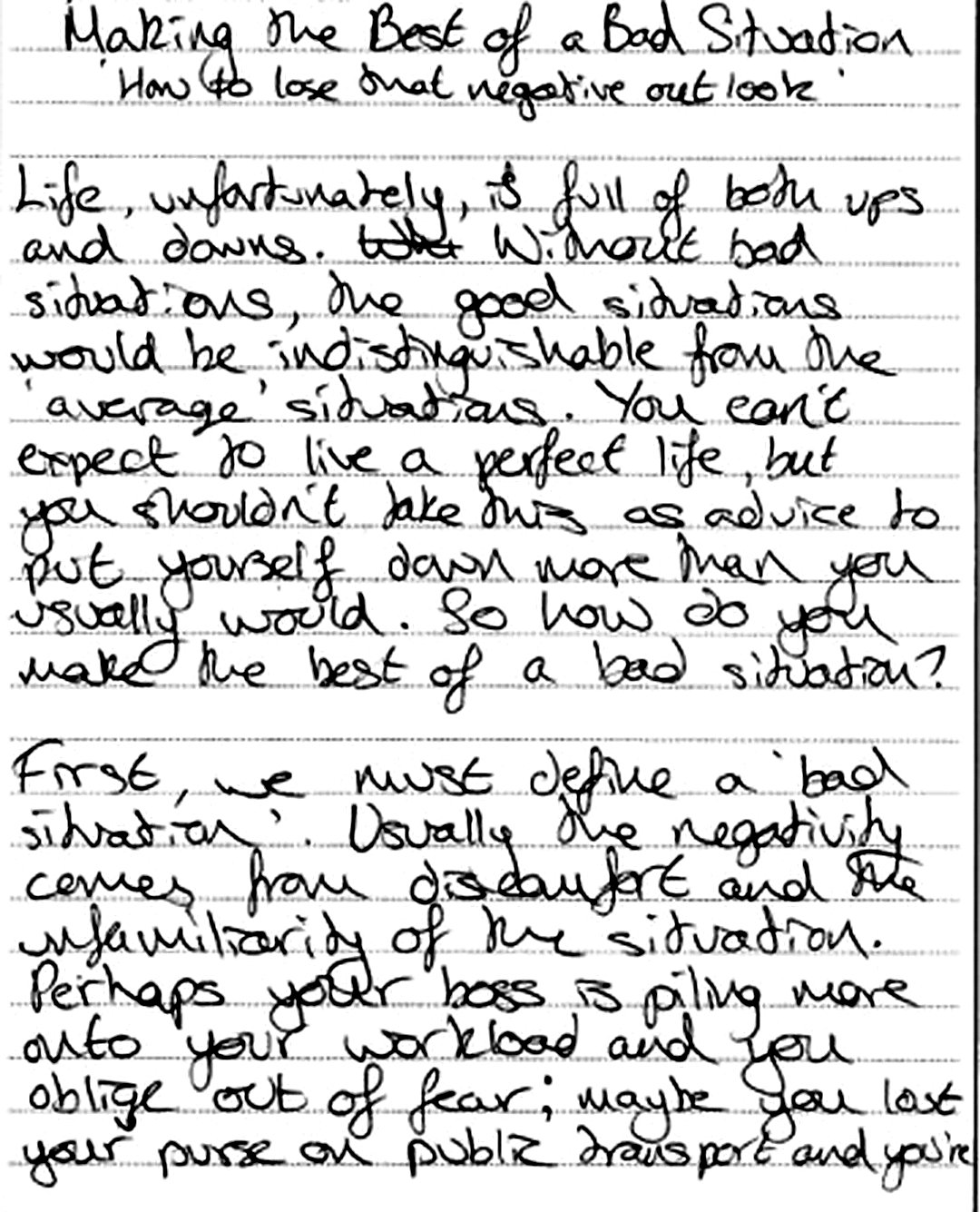 Handwritten student essay