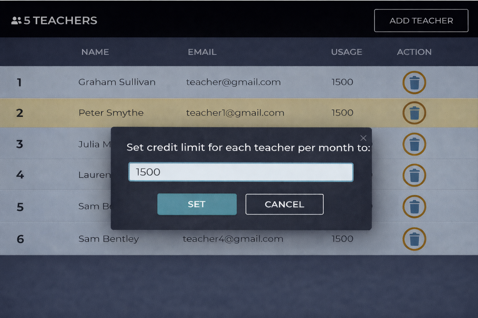 Set Limits & Credits Interface